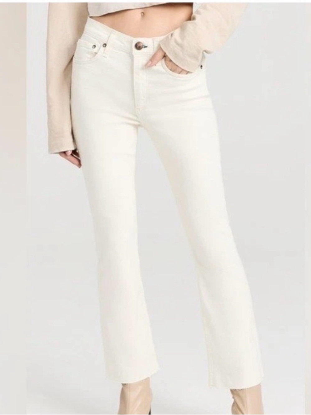 L’AGENCE MARJORIE MID RISE IN OAT OFF-WHITE STRAIGHT LEG JEANS WOMENS SZ 26